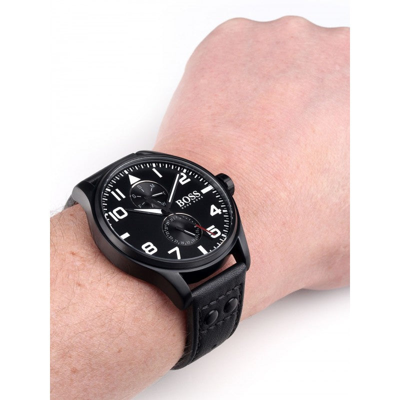 Hugo Boss Aeroliner Collection Stainless-steel 1513083 Black Dial Mens 45-mm Qua