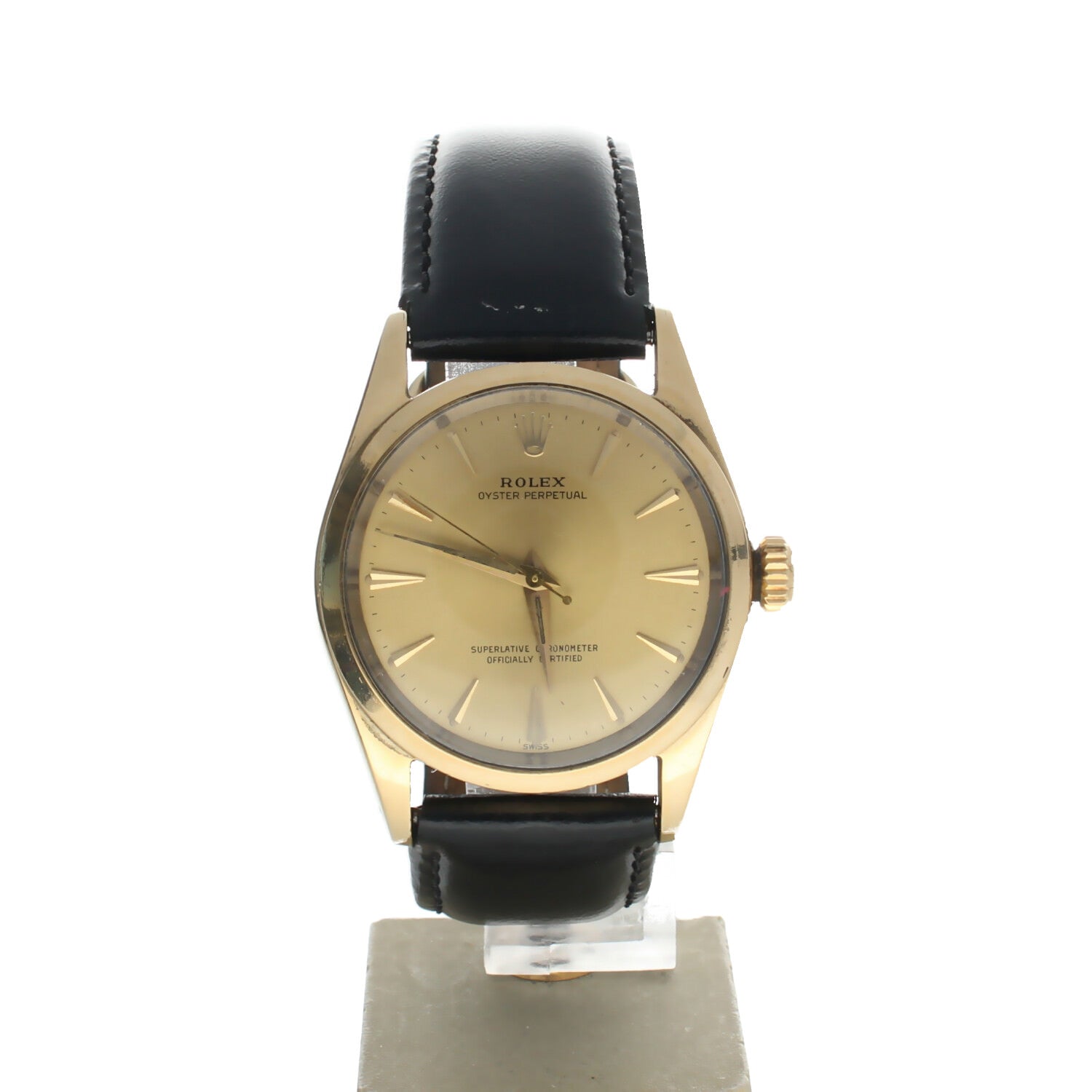 Rolex Oyster Perpetual 34 Yellow-gold 6634 Champagne Dial Womens 34-mm Automatic self-wind Sapphire crystal. Swiss Made Wrist Watch