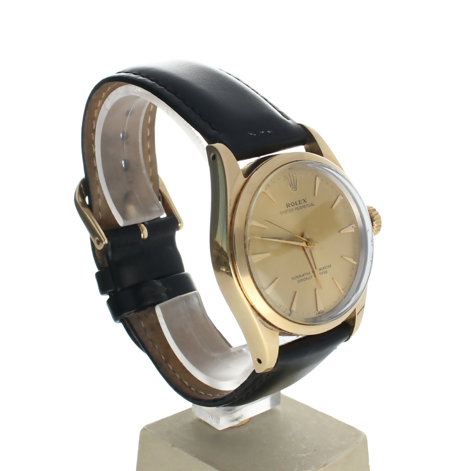 Rolex Oyster Perpetual 34 Yellow-gold 6634 Champagne Dial Womens 34-mm Automatic self-wind Sapphire crystal. Swiss Made Wrist Watch