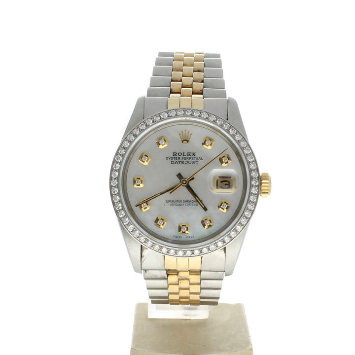 Rolex DateJust 36 Stainless-steel 16013 Mother-of-Pearl Dial Mens 36-mm Automatic self-wind Sapphire crystal. Swiss Made Wrist Watch