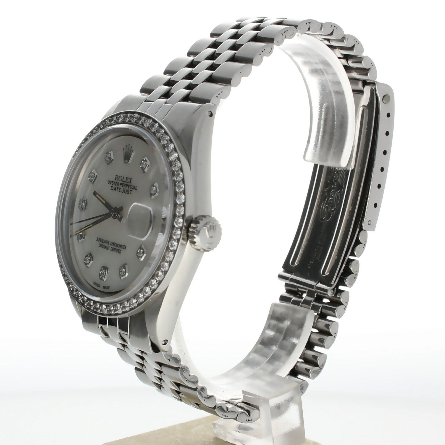 Rolex DateJust 36 Stainless-steel 1601 Mother-of-Pearl Dial Mens 36-mm Automatic-self-wind Sapphire crystal. Swiss Made Wrist Watch