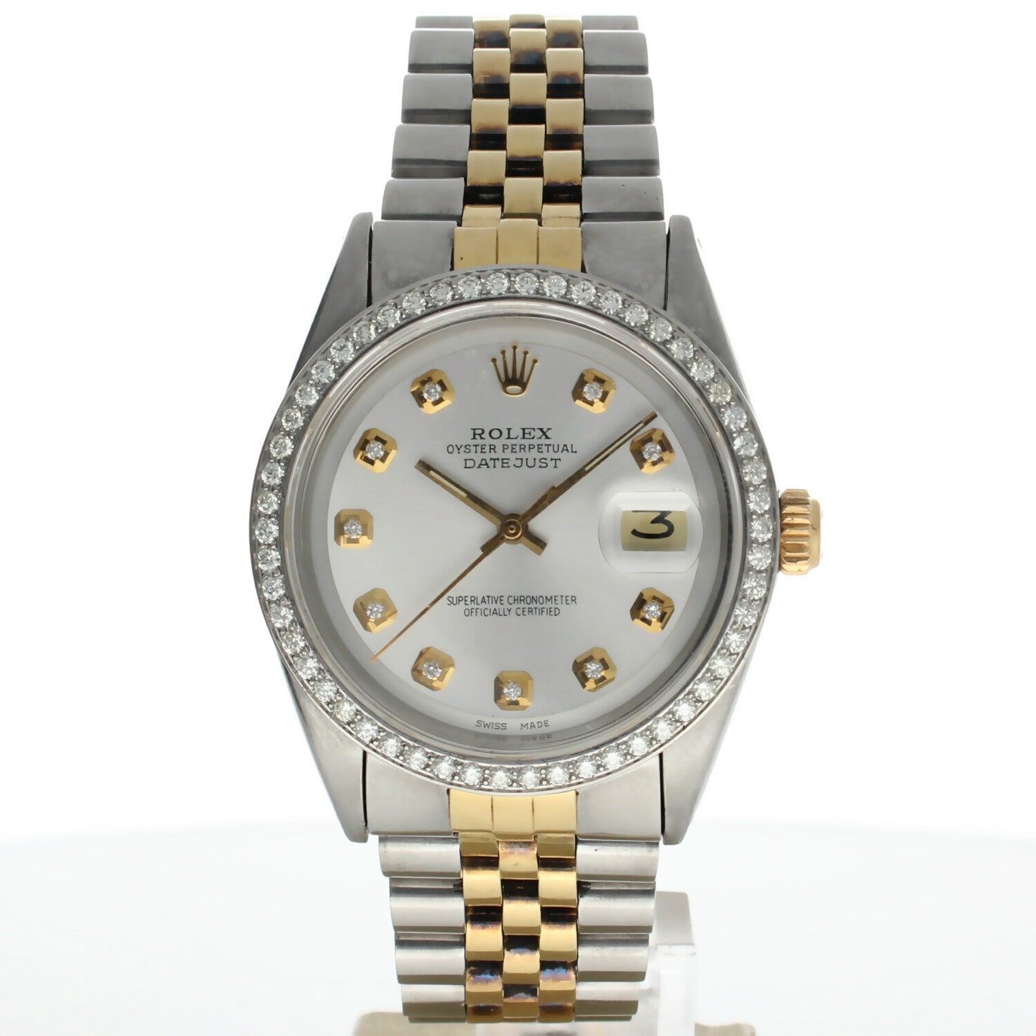 Rolex DateJust 36 Two-tone 16030 Silver Dial Mens 36-mm Automatic self-wind Sapphire crystal. Swiss Made Wristwatch.