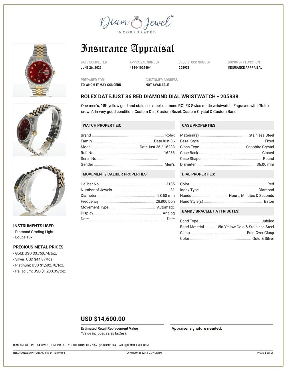 Rolex DateJust 36 Stainless-steel 16233 Red Dial Mens 36-mm Automatic self-wind Sapphire crystal. Swiss Made Wrist Watch