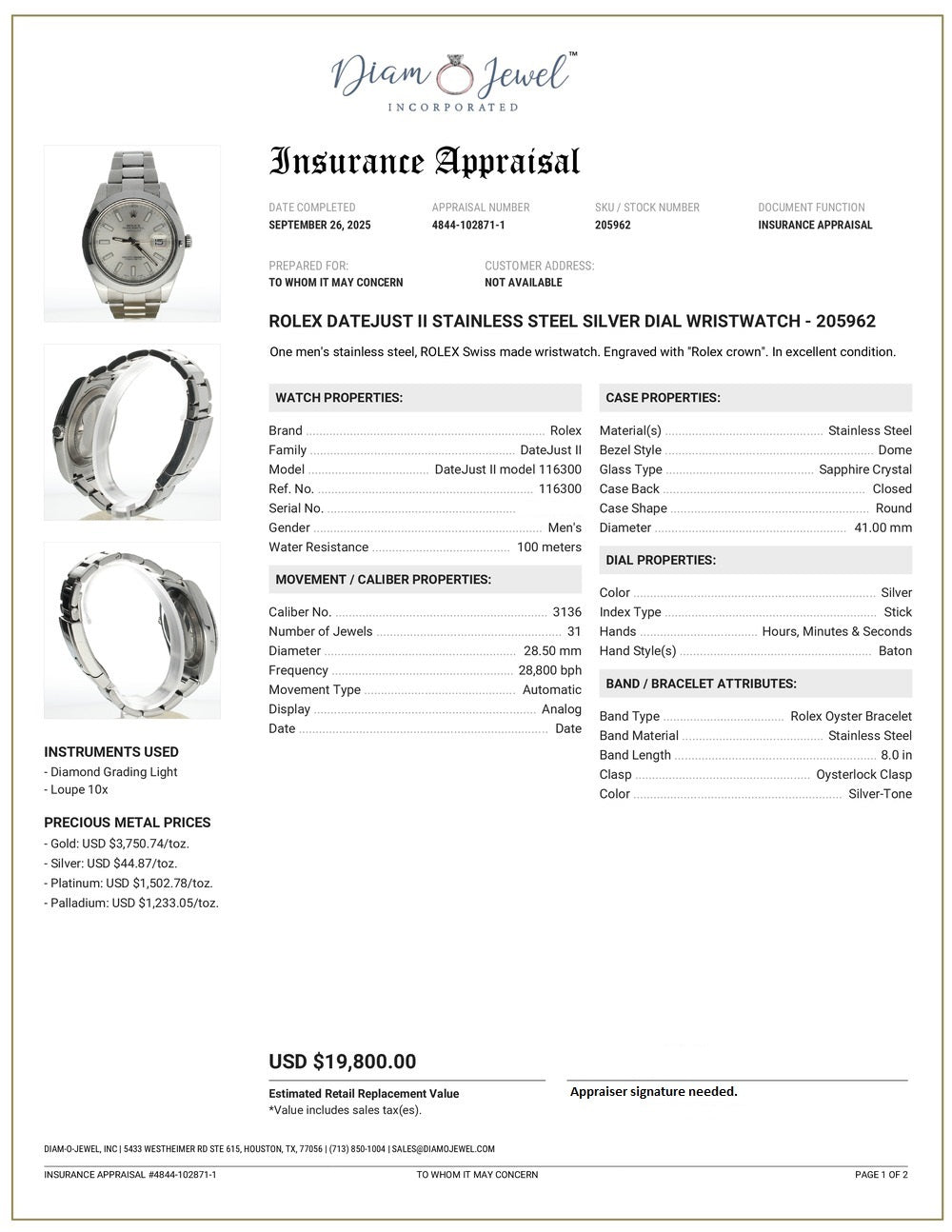 Rolex Date Just II Stainless-steel 116300 Silver Dial Men's 41-mm Automatic self-wind Sapphire crystal. Swiss Made Wristwatch