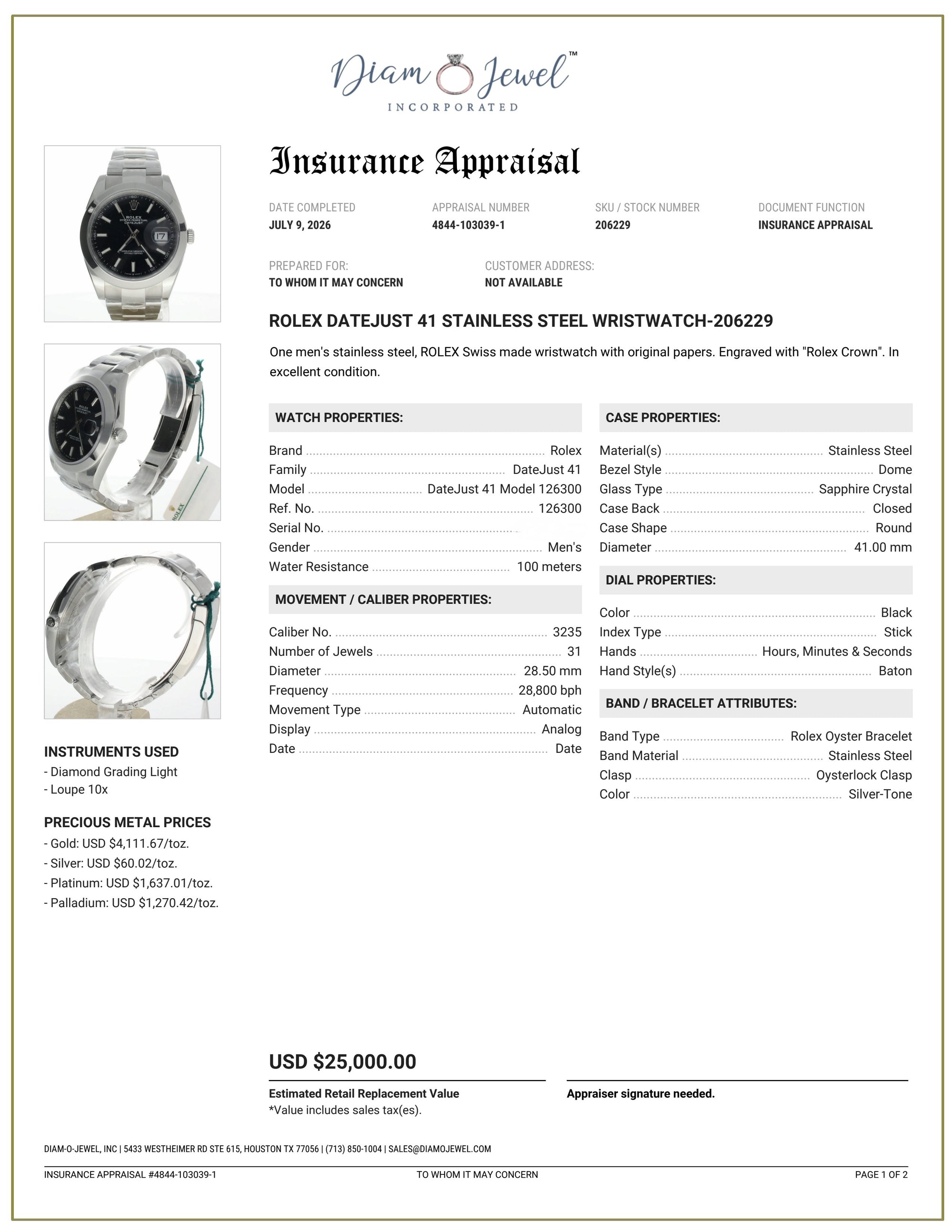 Rolex DateJust 41 Stainless-steel 126300 Black Dial Mens 41-mm Automatic self-wind Sapphire crystal. Swiss Made Wrist Watch