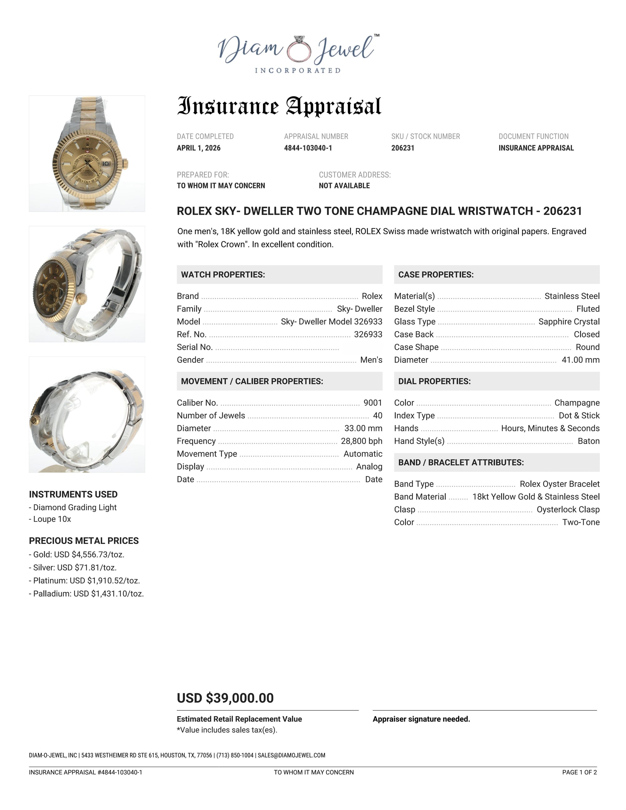 Rolex Sky-Dweller Stainless-steel 326933 Champagne Dial Mens 41-mm Automatic self-wind Sapphire crystal. Swiss Made Wrist Watch