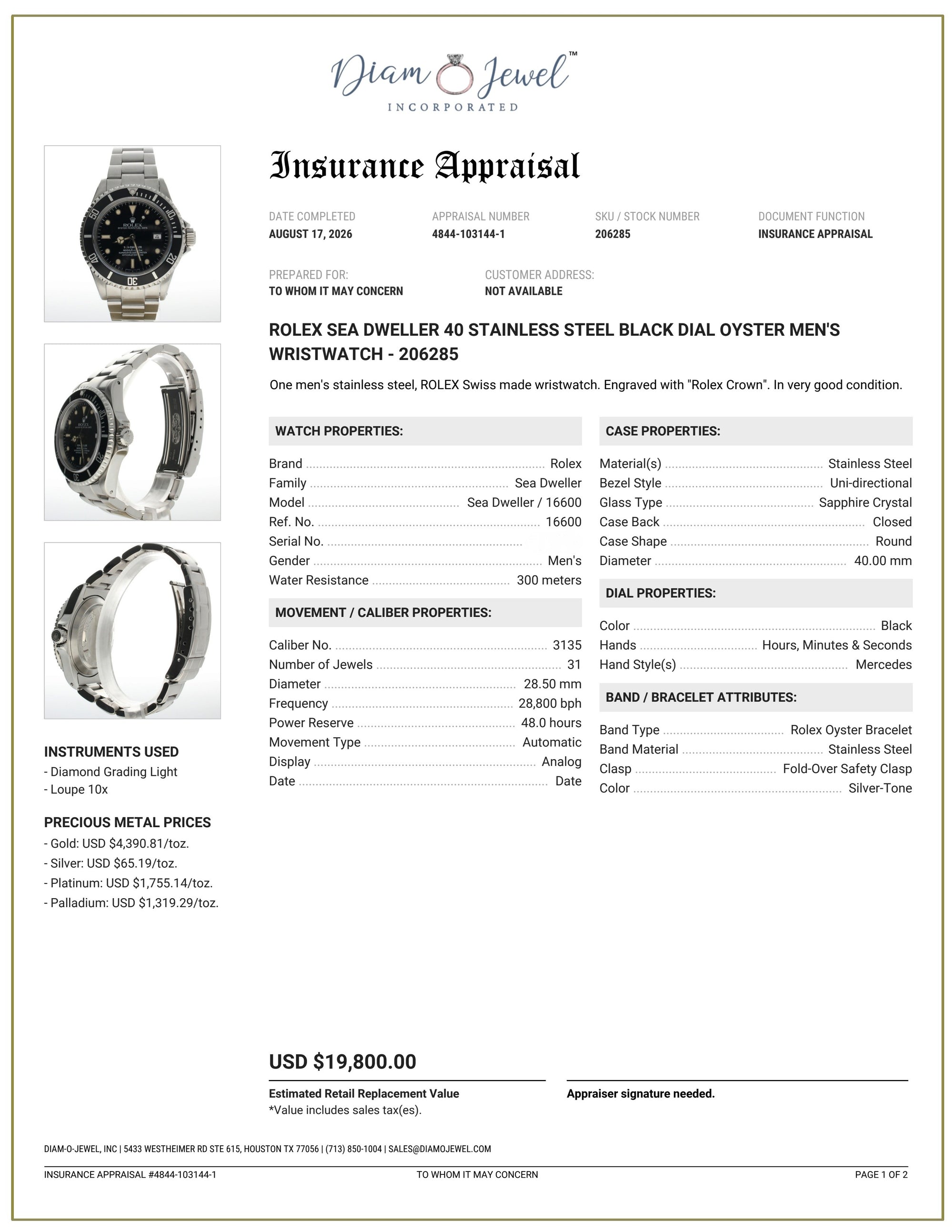 Rolex Sea-Dweller Stainless-steel 16600 Black Dial Mens 40-mm Automatic self-wind Sapphire crystal. Swiss Made Wrist Watch