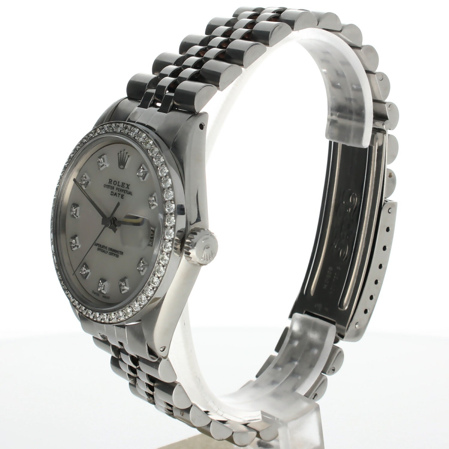 Rolex Date 34 Stainless-steel 1500 Mother-of-Pearl Dial Womens 34-mm Automatic self-wind Sapphire crystal. Swiss Made Wrist Watch