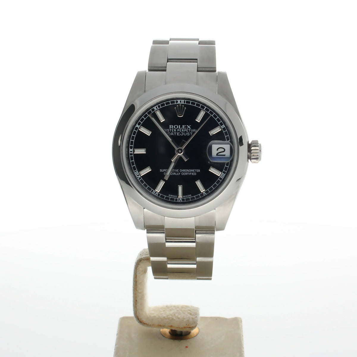 Rolex DateJust 31 Stainless-steel 178240 Black Dial Womens 31-mm Automatic self-wind Sapphire crystal. Swiss Made Wrist Watch