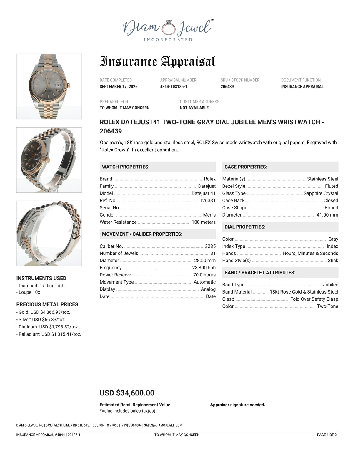 Rolex DateJust 41 Stainless-steel 126331 Gray Dial Mens 41-mm Automatic self-wind Sapphire crystal. Swiss Made Wrist Watch