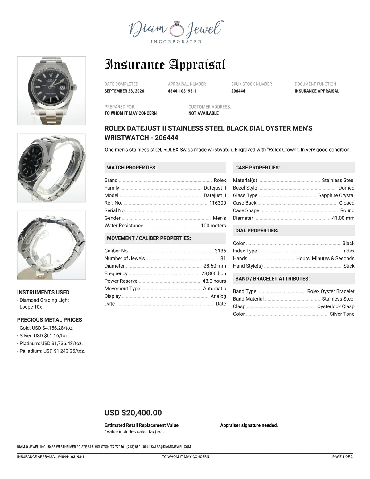 Rolex DateJust 41 Stainless-steel 116300 Black Dial Mens 41-mm Automatic self-wind Sapphire crystal. Swiss Made Wrist Watch