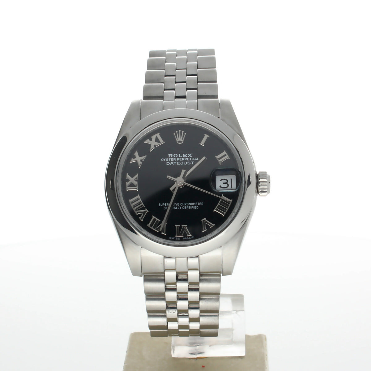 Rolex DateJust 31 Stainless-steel 178240 Black Dial Womens 31-mm Automatic self-wind Sapphire crystal. Swiss Made Wrist Watch