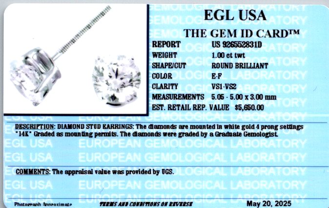 1.00 ct Studs-1, Diamond 14k White Gold - 205897