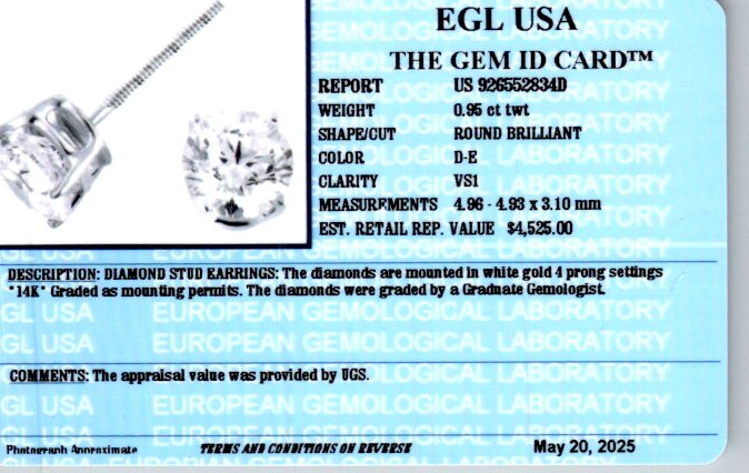 0.95 ct Studs-1, Diamond 14k White Gold - 205902