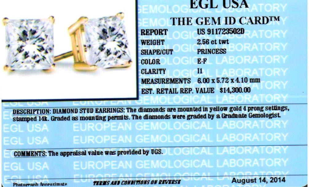2.56 Ct. T.W. Diamond Studs In 14 Karat Yellow Gold