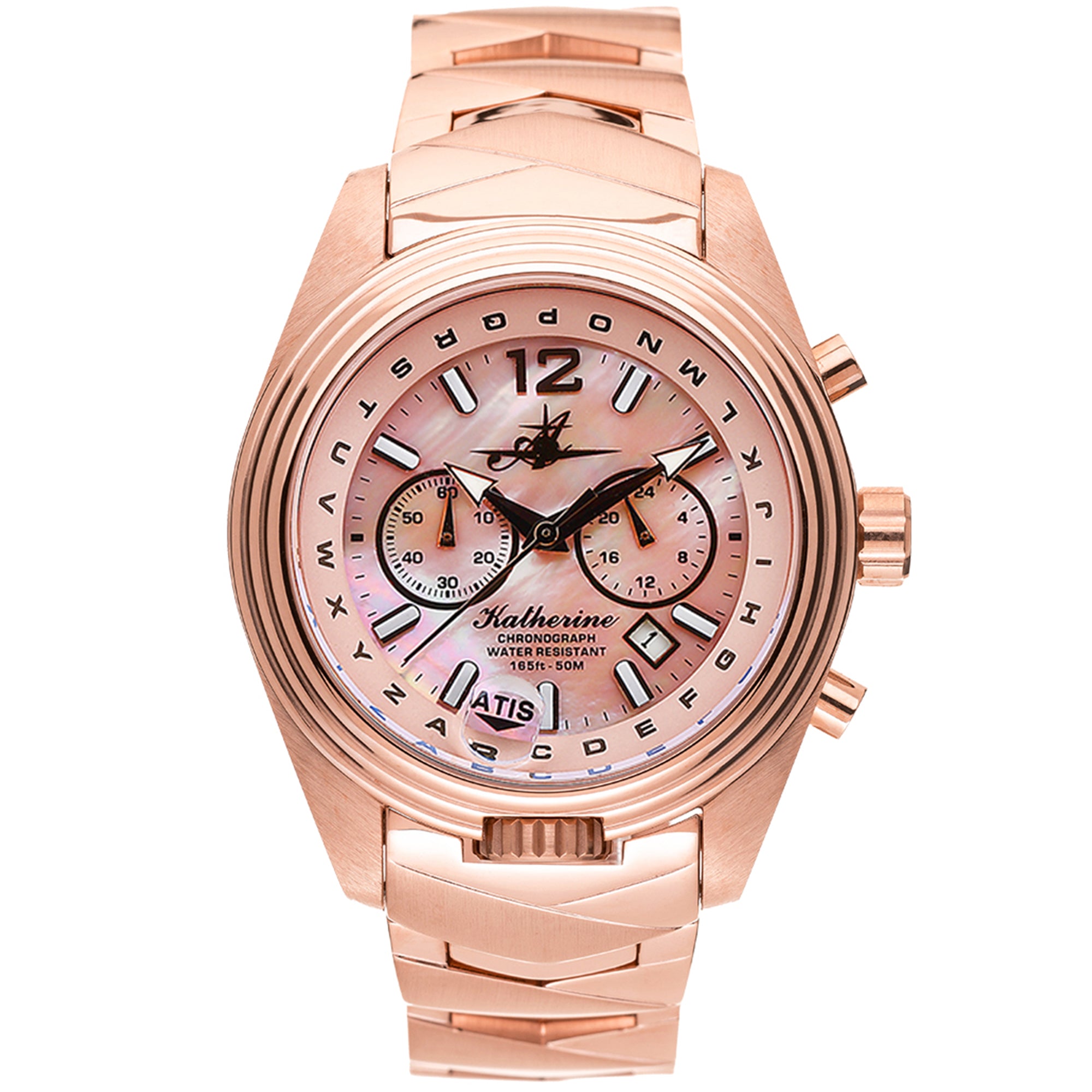 Abingdon Womens Katherine First Class Rose Gold Chronograph ATIS Pilot Watch KA-FCLA