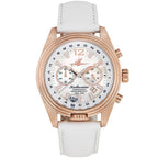 Abingdon Womens Katherine Rose Sun Chronograph ATIS Pilot Watch KA-RSUN with White Leather Strap
