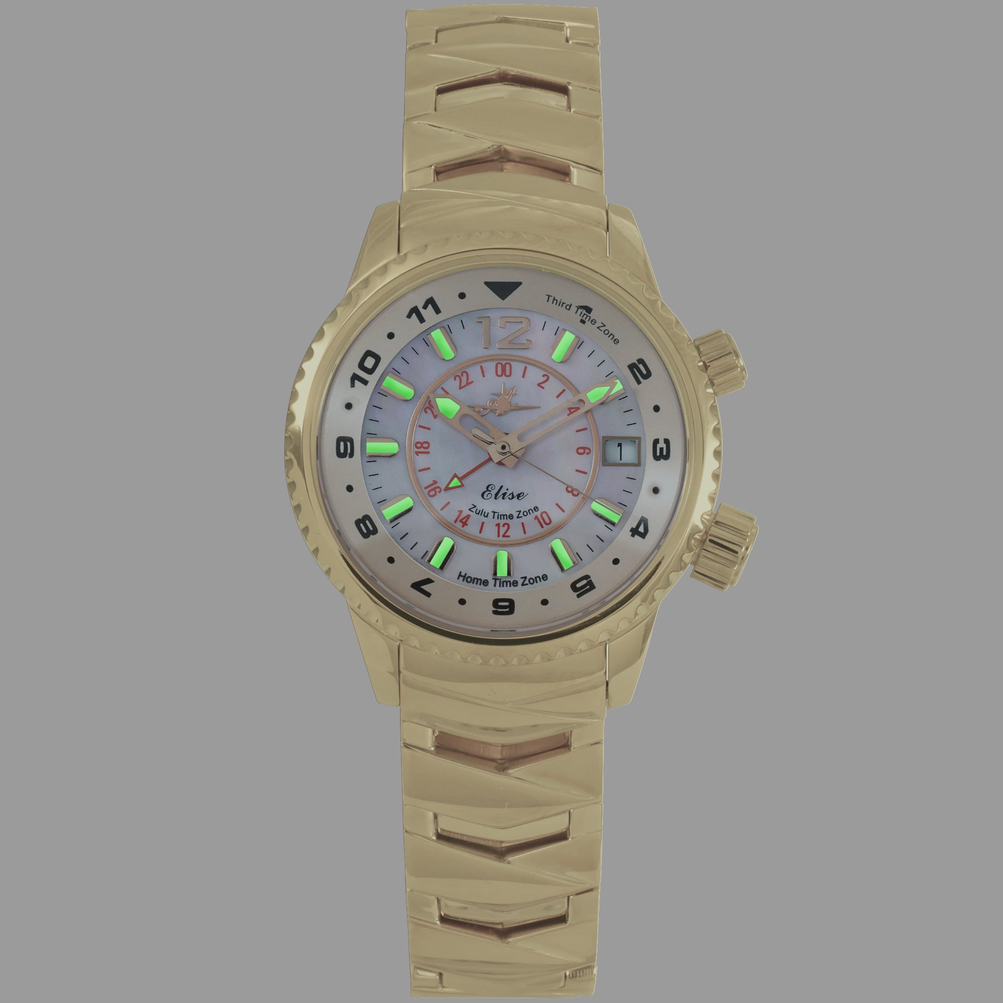 Abingdon Women's Elise Egyptian Gold Tri-Time Travel Watch EL-GOLD