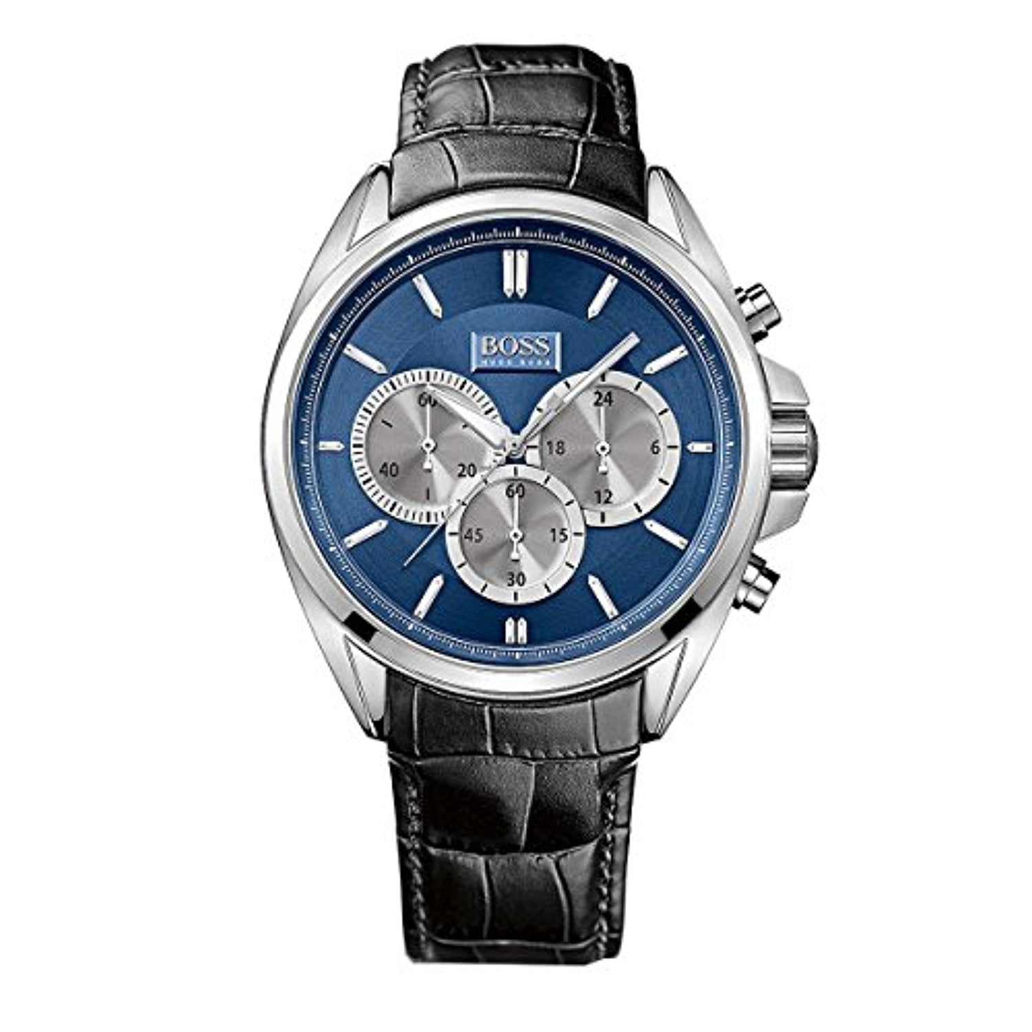 Hugo Boss Men's Chronograph Black Leather Strap 47 mm Watch 1512882