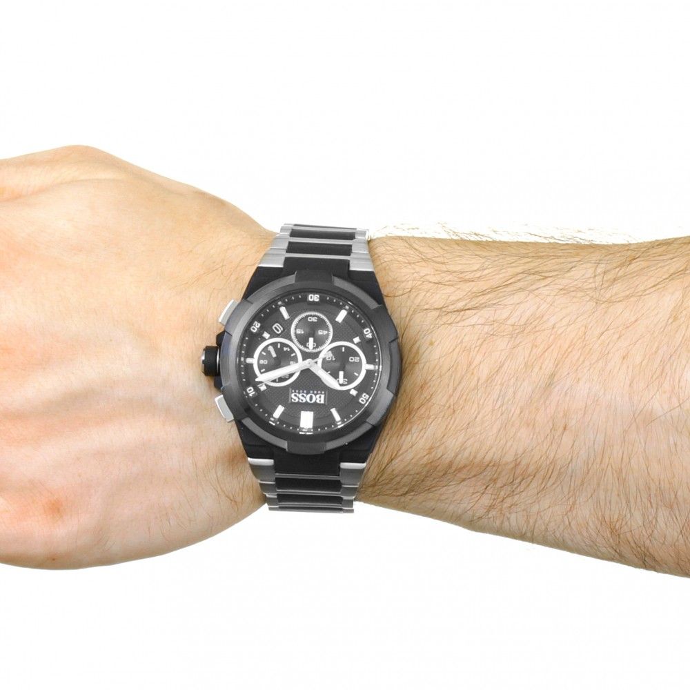 Hugo BOSS 1513368 Supernova, Stainless Steel and Black Silicone case and Link Bracelet, Black dial, Quartz Chronograph Movement