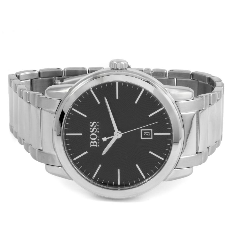 Hugo Boss Classic Stainless Steel Mens Watch Black Dial Calendar 1513398