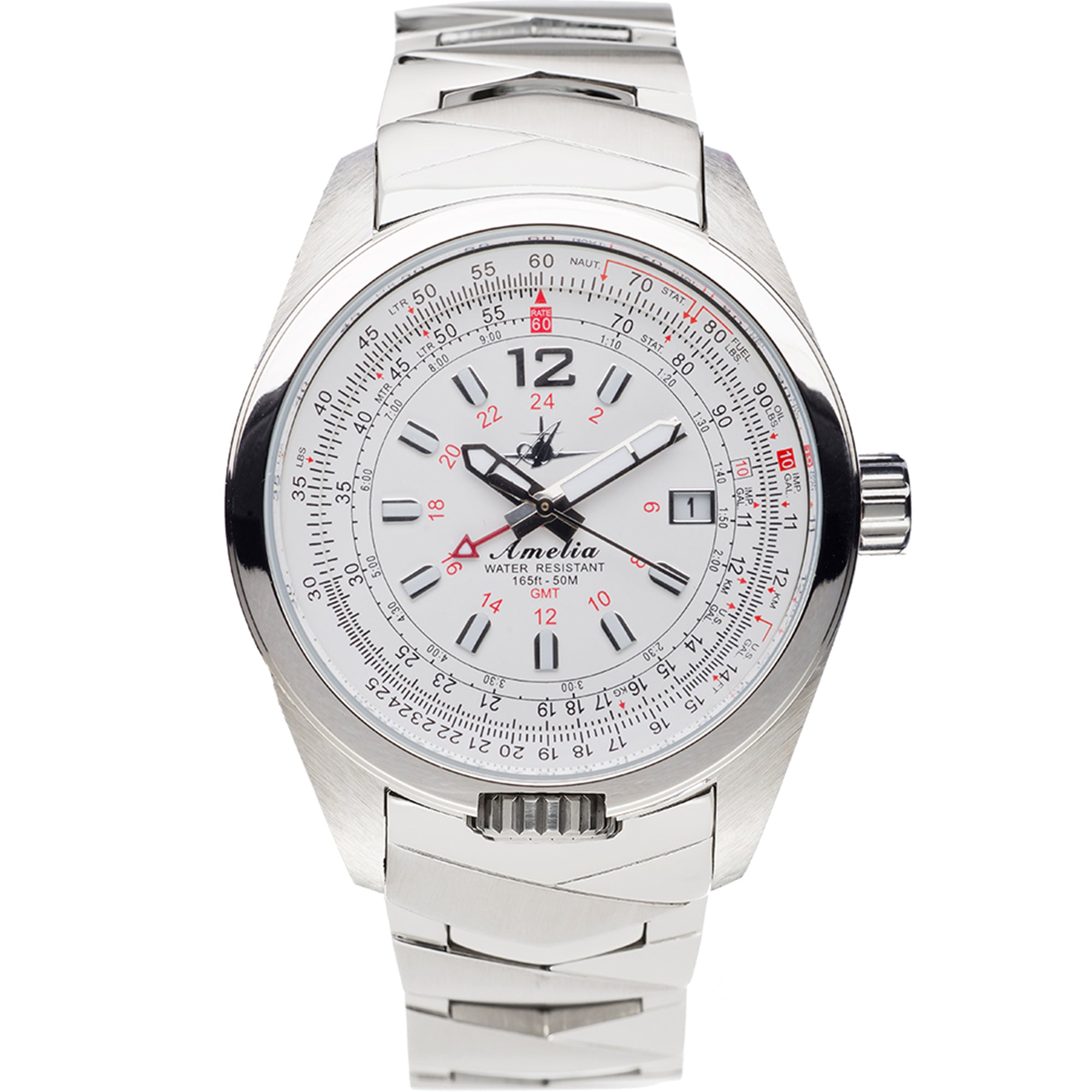 Abingdon Amelia Cloud White GMT Pilot Watch with Stainless Steel Bracelet AM-CW-SSB