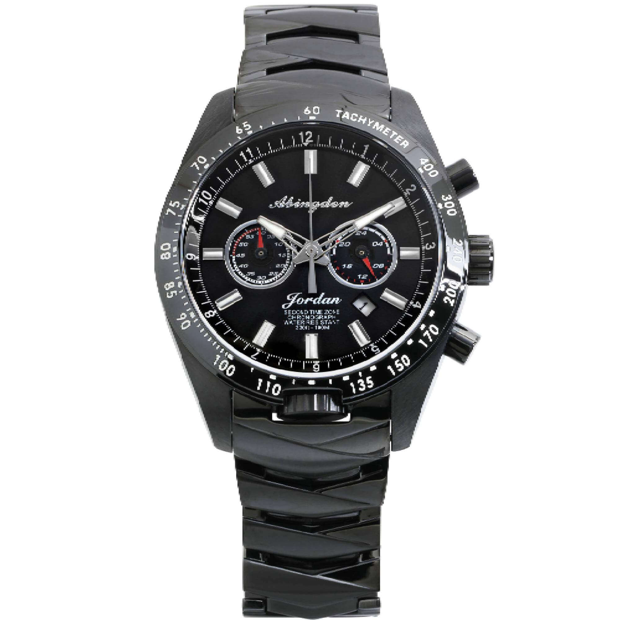 Abingdon Women Jordan Boulevard Black Tachy Racing Watch with Black Steel Band