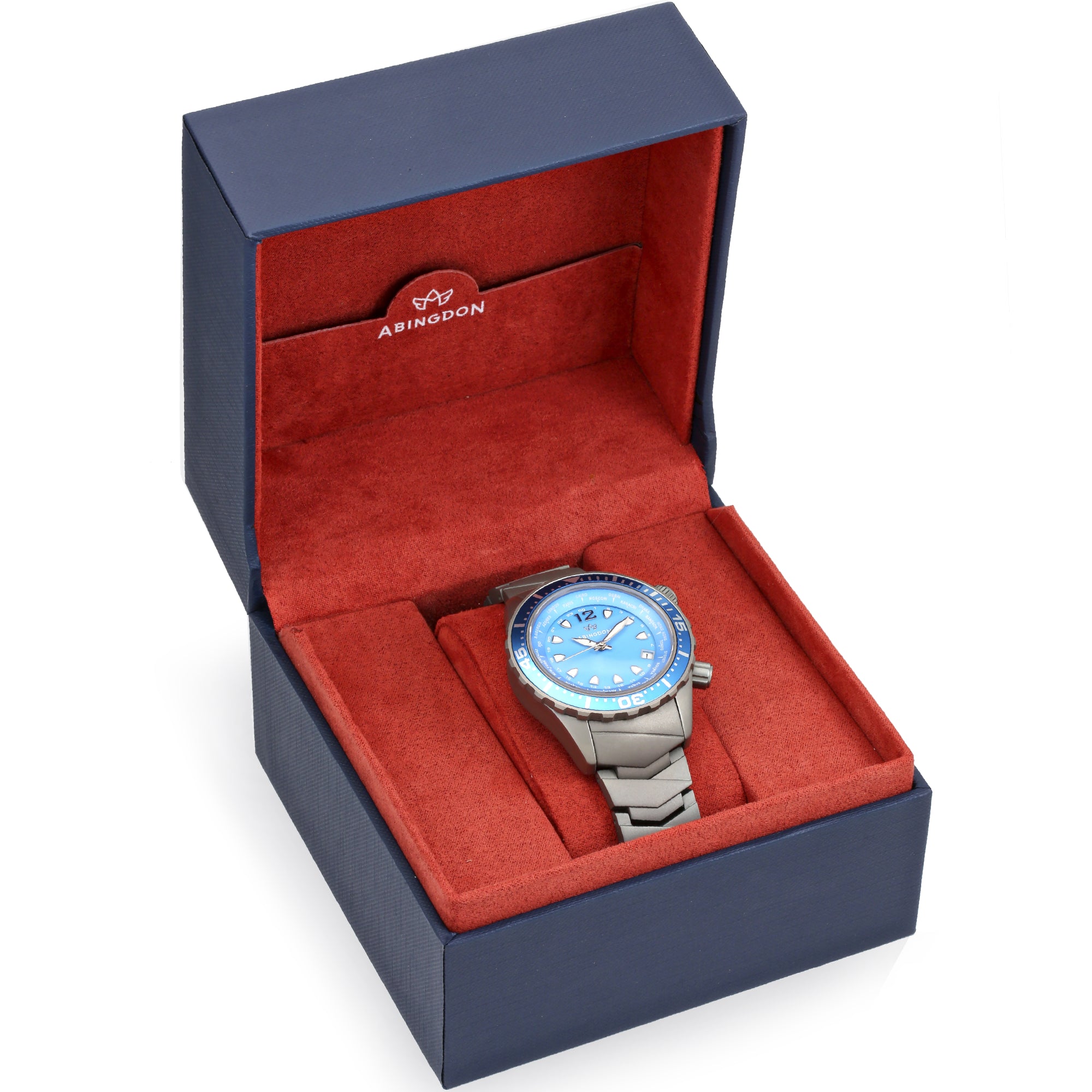 Abingdon Womens Marina Bahama Blue Automatic Diver's Multifunctional Titanium Watch Set MA-BBLU