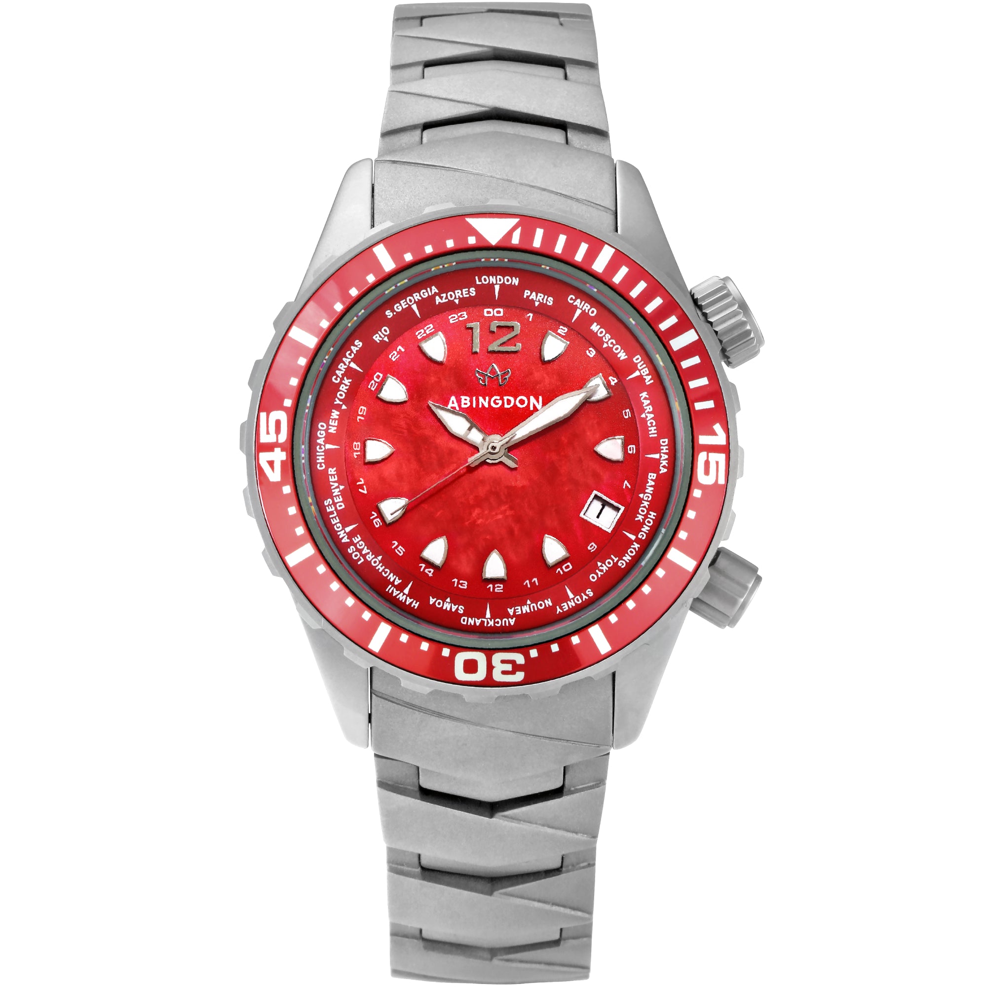 Abingdon Womens Marina Reef Red Automatic Diver's Multifunctional Titanium Watch Set MA-RRED