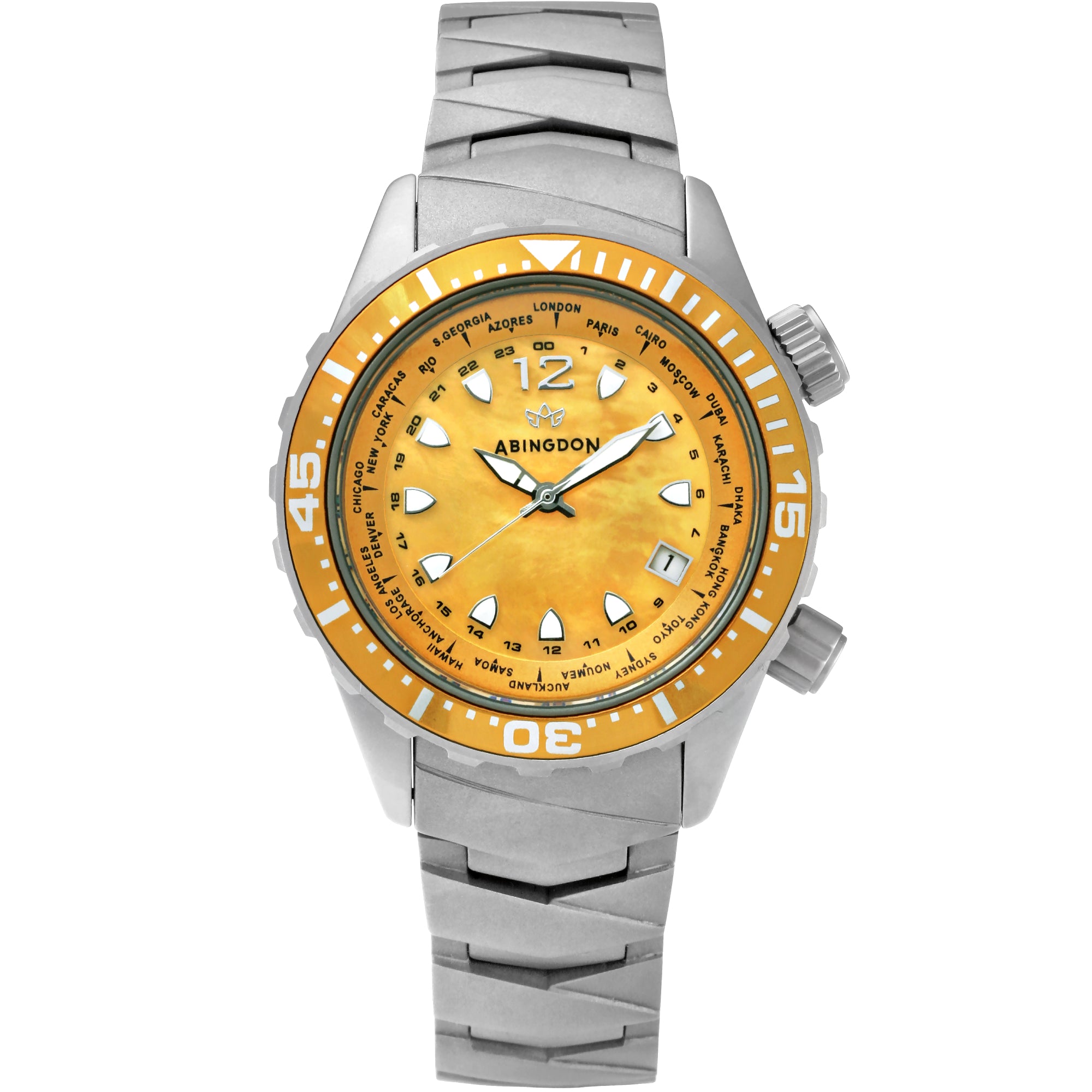 Abingdon Womens Marina Yellow Snapper Automatic Diver's Multifunctional Titanium Watch Set MA-YSNA